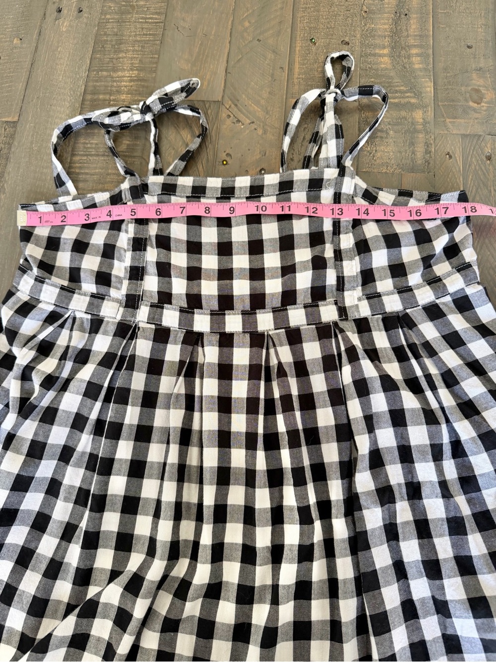 OLD NAVY Gingham Mini Dress Tie Strap Pockets Black White L - Picture 8 of 10
